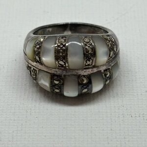 Sterling silver and mother of pearl and marcasite Women's Ring size 7.5